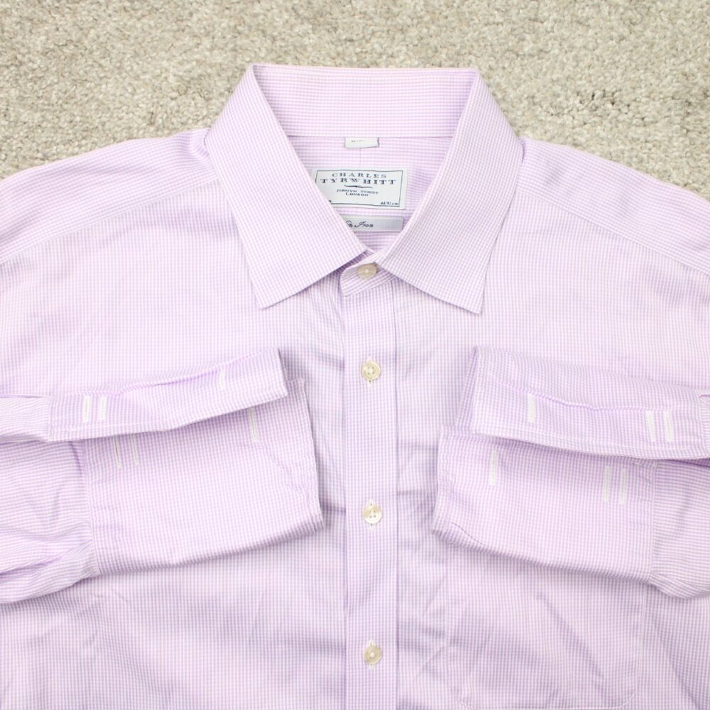 Charles Tyrwhitt Shirt Mens 17 1/2, 36 Purple Non-Iron 100%‎ Cotton Long Sleeve